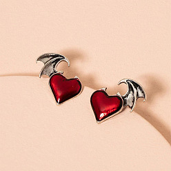 red Fashion Devil Wing Heart-shaped Wing Earrings - Vintage Punk Love Earrings