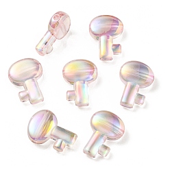 Pink UV Plating Rainbow Iridescent Transparent Acrylic Beads, Key, Pink, 26.5x19x7.5mm, Hole: 2.7mm