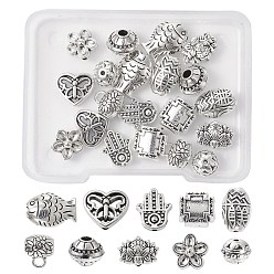 Antique Silver DIY Jewelry Making Finding Kit, Including 20Pcs 10 Style Bicone & Lotus & Fish & Butterfly & Hamsa Hand Alloy Beads & European Beads & Tube Bails, Antique Silver, 2Pcs/style