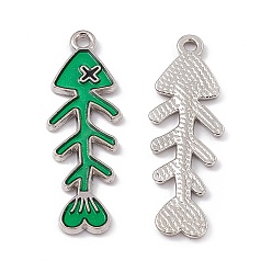 Зеленый Подвески из эмали и сплава, очарование рыбьей кости, платина, зелёные, 34x11x1.5 мм, отверстие : 1.6 мм