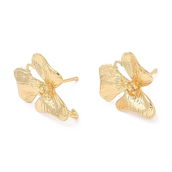 Real 18K Gold Plated Brass Stud Earring Findigs, with Vertical Loops, Flower, Real 18K Gold Plated, 17.5x15mm, Hole: 1.4mm