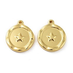 Star Ion Plating(IP) 304 Stainless Steel Pendants, Flat Round Charm, Real 18K Gold Plated, Star, 18x15x2.5mm, Hole: 1.5mm