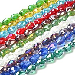 Mixed Color Electroplate Glass Beads Strands, AB Color Plated, Faceted Teardrop, Mixed Color, 15x10mm, Hole: 1mm, 50pcs/strand, 27.1 inch