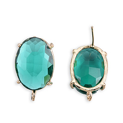 Light Sea Green Transparent K9 Glass Stud Earring Findings, with Light Gold Plated Brass Pins and Vertical Loops, Oval, Cadmium Free & Lead Free, Light Sea Green, 22x13mm, Hole: 1.6mm, Pin: 0.8mm