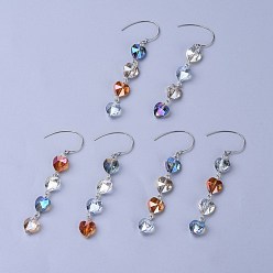 Mixed Color Electroplate Glass Dangle Earrings, with 304 Stainless Steel Hooks, Heart, Mixed Color, 77mm, Pin: 0.6mm