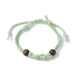 Pale Green Adjustable Braided Waxed Cotton Macrame Pouch Bracelet Making, Interchangeable Empty Stone Holder, with Wood Bead, Pale Green, 1/4 inch(0.65cm), Inner Diameter: 2-1/4~3-5/8 inch(5.8~9.2cm)