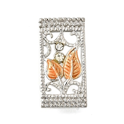 Сэнди Коричневый Латунный хрустальный стразы прямоугольник с листиком многорядные звенья, Эмаль стиле, без кадмия и без свинца, стойки покрытие, платина, песчаный коричневый, 13x24x5 мм, отверстие : 2 мм