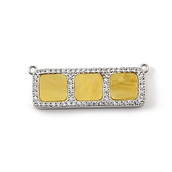 Yellow Brass Micro Pave Clear Cubic Zirconia Connector Charms, with Resin, Rectangle with Square Links, Rack Plating, Long-Lasting Plated, Cadmium Free & Lead Free, Platinum, Yellow, 12x32x3mm, Hole: 1mm