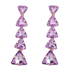 purple Exaggerated Multi-layer Triangle Glass Rhinestone Earrings for Women with Claw Chain