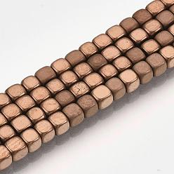Copper Plated Electroplate Non-magnetic Synthetic Hematite Bead Strands, with Matte Style, Cube, Copper Plated, 3x3x3mm, Hole: 1mm, about 142pcs/strand, 15.7 inch