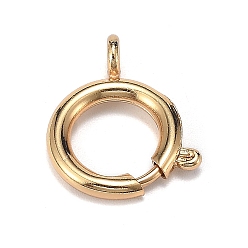 Chapado en Oro Real 18K Cierres de anillo de resorte de latón, larga duración plateado, real 18 k chapado en oro, 19x13.8x2.5 mm, agujero: 2.3 mm