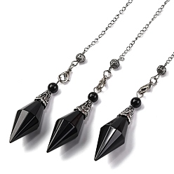 Обсидиан Маятники для лозоходства из натурального обсидиана с гранеными заостренными концами и ромбами, с фурнитурой из сплава античного серебра, без кадмия и без свинца, 235 мм