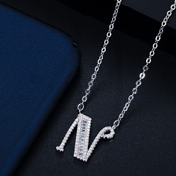 Letter N (with chain) Wife's Romantic Travel Same Style 26 English Alphabet Clavicle Chain Pendant Micro-inlaid Zircon Platinum Plated Necklace