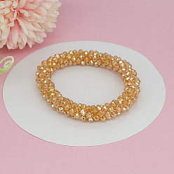 Gold Bling Glass Beads Crochet Round Stretch Bracelet, Fashion Nepal Style Bracelet for Women, Gold, Inner Diameter: 1-3/4 inch(4.5cm)