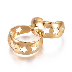 Golden 201 Stainless Steel Thick Hoop Earrings, with 304 Stainless Steel Pins, Hollow Star, Golden, 32x28x12mm, Pin: 1.5mm