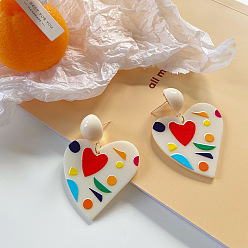 Colorful Rainbow Color Pride Flag Acrylic Heart Dangle Sutd Earrings with 925 Sterling Silver Pins for Women, Colorful, 41~57mm