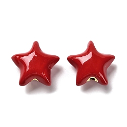 (123L) Белый крем непрозрачный блеск Звездные латунные эмалевые бусины, долговечный, без кадмия и без свинца, стойки покрытие, реальный 18 k позолоченный, огнеупорный кирпич, 21x22x11.5 мм, отверстие : 3 мм