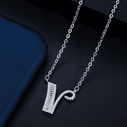 letter V (with chain) Wife's Romantic Travel Same Style 26 English Alphabet Clavicle Chain Pendant Micro-inlaid Zircon Platinum Plated Necklace