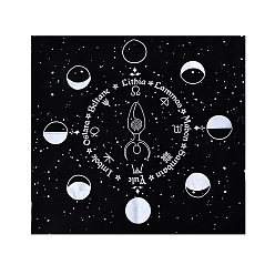 Moon Velvet Tarot Tablecloth for Divination, Tarot Card Pad, Pendulum Tablecloth, Square, Black, Moon Phase Pattern, 490x490mm