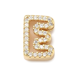 Letter E Латунные микро-паве прозрачные кубические цирконии начальные многорядные звенья, реальный 18 k позолоченный, без кадмия и без свинца, долговечный, стойки покрытие, Письмо E, 10~11.5x7~12.5x4~4.5 мм, отверстие : 1.5~1.8x1.8~4 мм