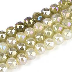 Темный Хаки Антикоррозийные гальванические стеклянные бусины, круглые, имитация нефрита, градиент цвета, граненые, Темный хаки, 7.5~8 мм, отверстие : 1.2~1.5 мм, около 52~53 шт / нитка, 14.96~15.16 дюйм (38~38.5 см)
