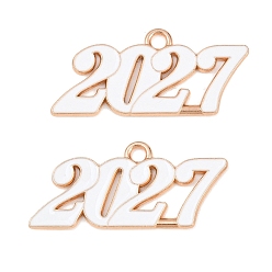 Белый Подвески из эмали и сплава, число 2027 прелести, золотые, белые, 18x38x1.5 мм, отверстие : 2.5 мм