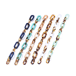 Mixed Color Handmade Acrylic Figaro Chains, Imitation Gemstone Style & Leopard Print Design, Oval, for Jewelry Making, Mixed Color, Link: 20.5x11x3mm, 14x8x2mm, 39.37 inch(1m)/strand