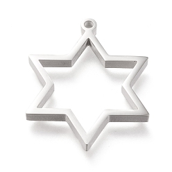 Stainless Steel Color 304 Stainless Steel Open Back Bezel Pendants, Double Sided Polishing, For DIY UV Resin, Epoxy Resin, Pressed Flower Jewelry, Star of David, Stainless Steel Color, 32.5x26x3mm, Hole: 2mm