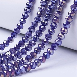 Mauve Electroplate Glass Beads Strands, Opaque Solid Color, AB Color Plated, Faceted, Rondelle, Mauve, 10x8mm, Hole: 1mm, about 65~66pcs/strand, 20.8~21.2 inch(53~54cm)