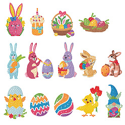 Egg DIY Diamond Painting Sticker Kits, including Self Adhesive Sticker, Resin Rhinestones, Diamond Sticky Pen, Tray Plate and Glue Clay, Mixed Shapes, Easter Theme Pattern, 66~80x39~40mm, 14 patterns, 1pc/pattern, 14pcs