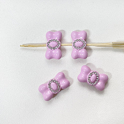 Pearl Pink Zinc Alloy with Rhinestone Beads, Bowknot, Pearl Pink, 17x10mm