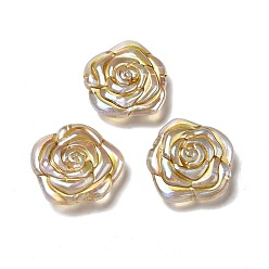 Gold UV Plating Rainbow Iridescent Acrylic Beads, with Metal Enlaced, Rose, Gold, 28x30x10.5mm, Hole: 1.6mm