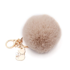BurlyWood Imitation Rabbit Fur Pom-Pom & Cat Keychain, Bag Pendant Decoration, BurlyWood, 8cm