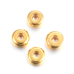 Real 18K Gold Plated 304 Stainless Steel Spacer Beads, Flat Round, Real 18k Gold Plated, 4x1.2mm, Hole: 1.2mm