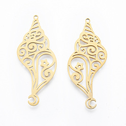 Real 18K Gold Plated 201 Stainless Steel Pendants, Spiral Shell Shape, Real 18K Gold Plated, 44.5x18x1mm, Hole: 1.4mm