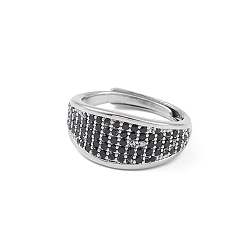Black Cubic Zirconia Adjustable Ring, Platinum Brass Jewelry for Women, Lead Free & Cadmium Free, Black, US Size 6(16.5mm)