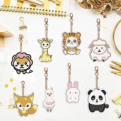 Mixed Color 8Pcs Animals DIY Diamond Painting Keychain Kit, Including Resin Rhinestones Bag, Diamond Sticky Pen, Tray Plate and Glue Clay, Mixed Color, 70x50mm