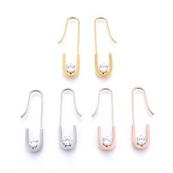 Mixed Color 304 Stainless Steel Stud Earrings, with Cubic Zirconia, Mixed Color, 35x12x4mm, Pin: 1mm