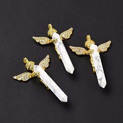 Howlite Natural Howlite Faceted Double Terminal Pointed Big Pendants, Angel Charms, with Golden Tone Brass Findings, 54~56x34~36x11~12mm, Hole: 3mm