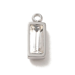 Stainless Steel Color 304 Stainless Steel Charm, with Glass, Rectangle Charm, Stainless Steel Color, 11x4.5x3.5mm, Hole: 1.4mm