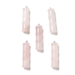 Rose Quartz Natural Rose Quartz Pendants, Bamboo Stick Charms, with Stainless Steel Color Tone 304 Stainless Steel Loops, 45x12.5mm, Hole: 2mm