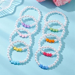 Mixed Color Children's Day Imitated Pearl Acrylic Beads Stretch Bracelets, Acrylic Charm Jewelry for Girl, Star, Mixed Color, Inner Diameter: 1.77 inch(4.5cm)