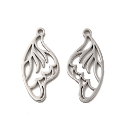 Stainless Steel Color 304 Stainless Steel Pendants, Wing Charm, Stainless Steel Color, 25x12x1mm, Hole: 1.6mm