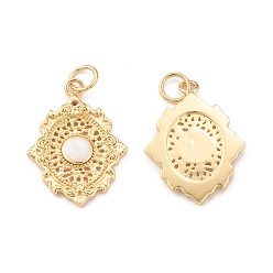 White Eco-Friendly Brass Enamel Pendants, with Jump Ring, Lead Free & Cadmium Free, Flower Charm, Real 18K Gold Plated, White, 21.5x16x1.5mm, Hole: 3.5mm