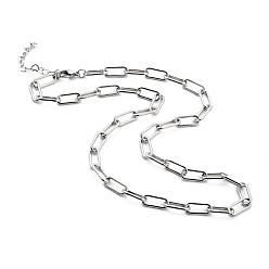 Platinum Iron Paperclip Chain Necklaces, with 304 Stainless Steel Heart Link Chains & Lobster Claw Clasps, Platinum, 14.6 inch(37cm)