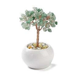 Green Aventurine Natural Green Aventurine Chips Tree Decorations, Ceramic Bowl Base Copper Wire Feng Shui Energy Stone Gift for Home Desktop Decoration, 65~68x130~135mm
