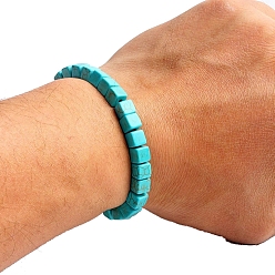 Square Natural Turquoise Beaded Stretch Bracelets for Men Women, Square, 5-7/8~6-1/4  inch(15~16cm)
