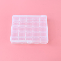 Clear Polypropylene(PP) Storage Boxes, Sewing Machine Bobbins Storage Case, Clear, 9.8x12x2.1cm, 25 Compartments