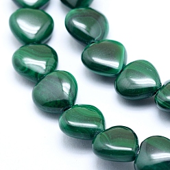 Malachite Malachite naturelles brins de perles, cœur, 10x10x4~5mm, Trou: 0.8mm, Environ 43 pcs/chapelet, 15.75 pouce (40 cm)