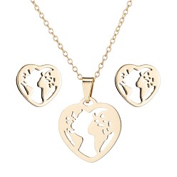 golden Heart-shaped hollow graphic clavicle chain - feminine, love, earrings, necklace, jewelry.